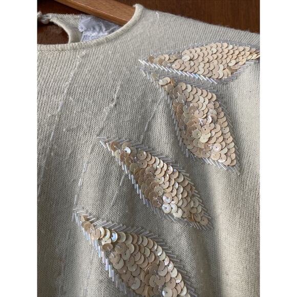 VTG Regency Collection for Joyce Large Ivory Gold Sequined Embellished Sweater - Picture 2 of 12